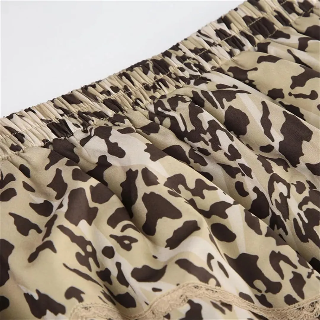 Women Low Waist Ruffled Printing Maxi Skirts Spliced Irregular Length Vacation Bottoms Beach Skirt