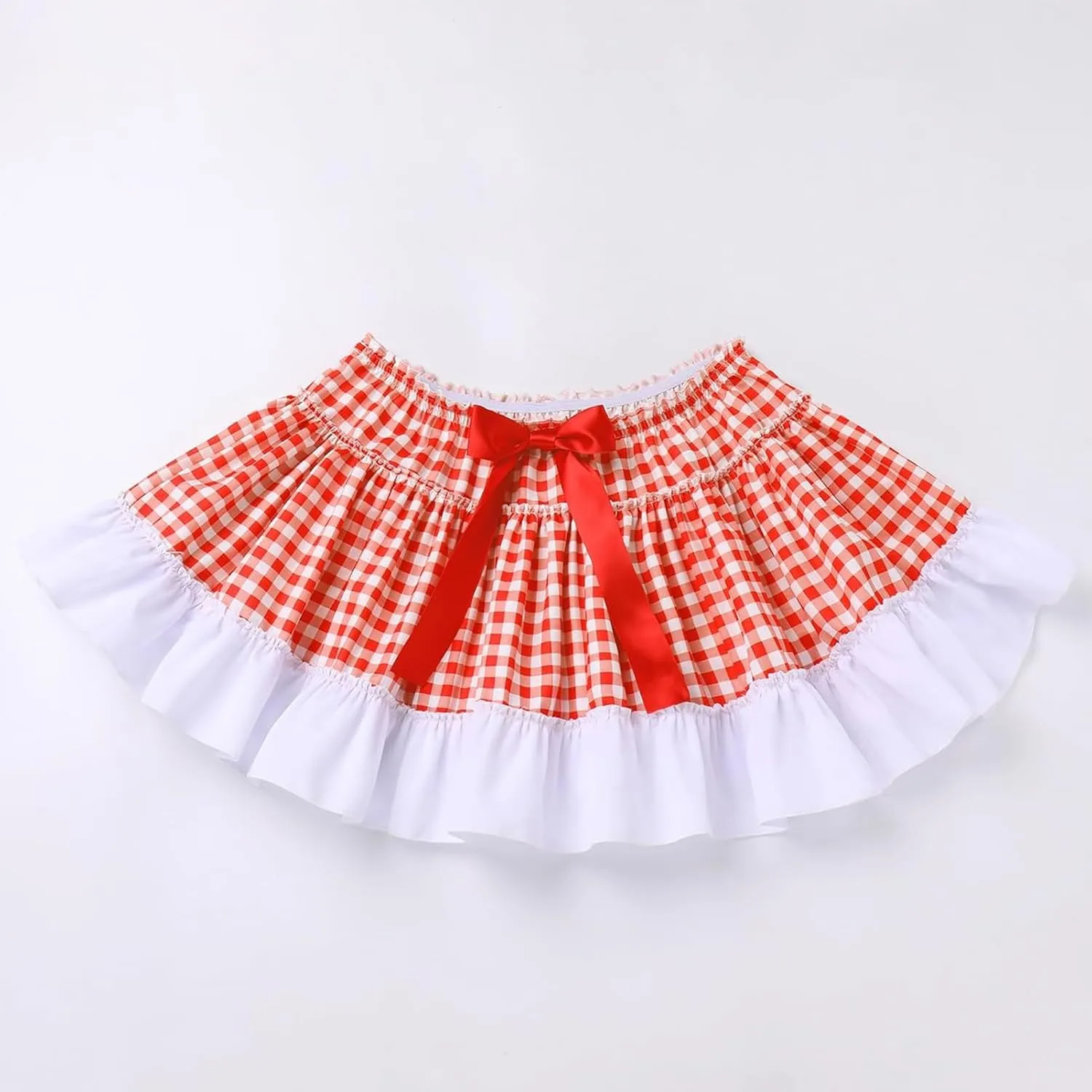 Women Men Sissy Plaid Mini Skirts Gingham Pleated Lace A Line Ruffle Short Skirts Halloween Cosplay Costume Skirts