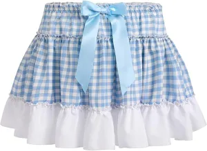 Women Men Sissy Plaid Mini Skirts Pleated Lace A Line Ruffle Short Skirts Gingham Halloween Cosplay Costume Skirts