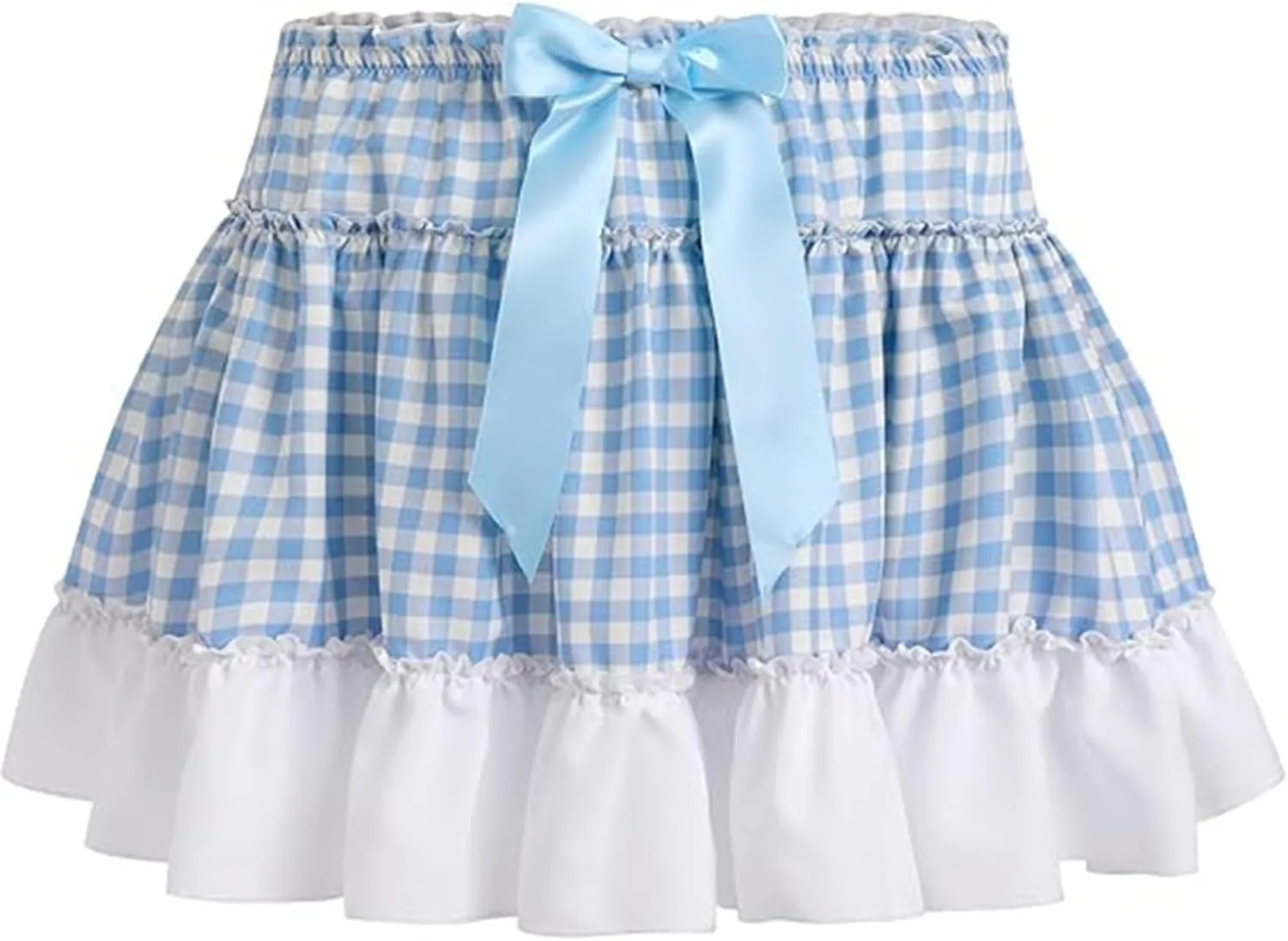 Women Men Sissy Plaid Mini Skirts Pleated Lace A Line Ruffle Short Skirts Gingham Halloween Cosplay Costume Skirts