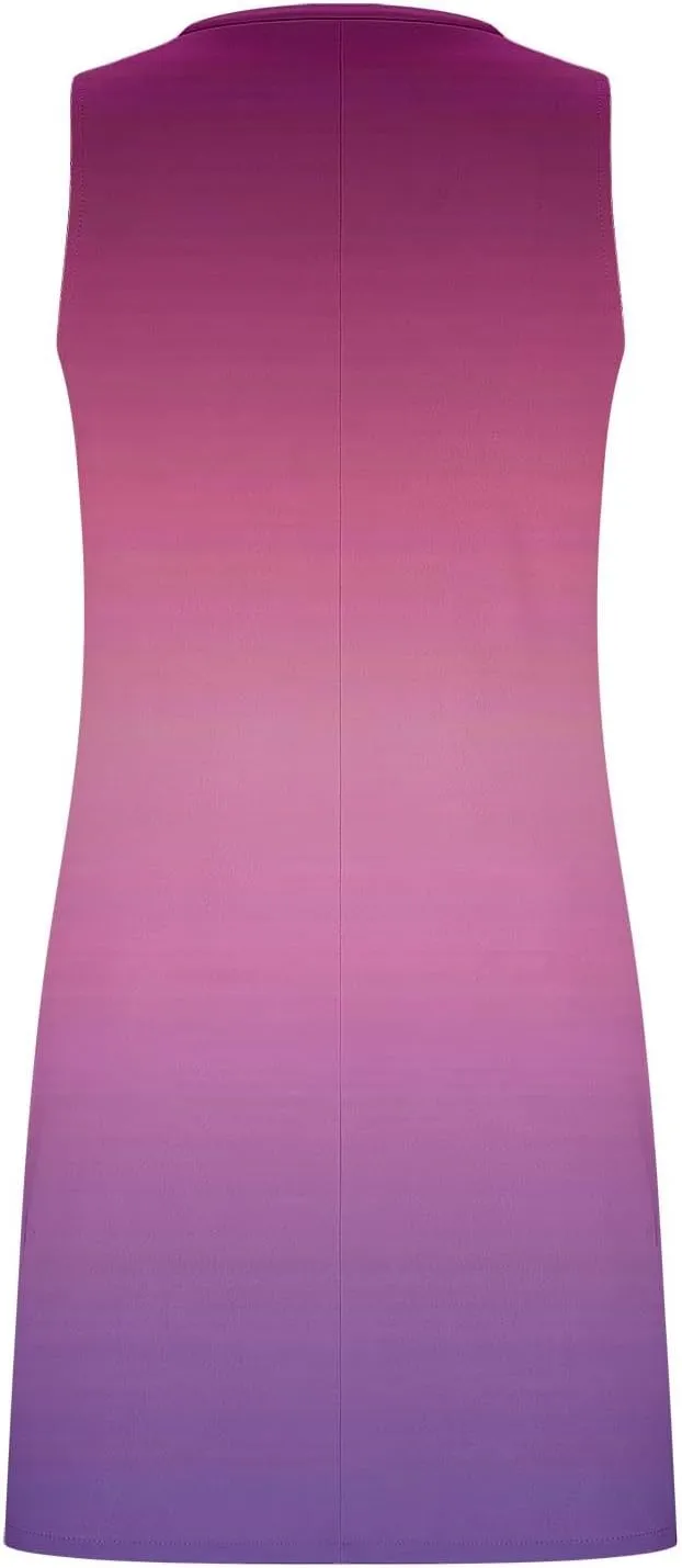 Women Mini Dresses Gradient Slit Side Colorblock Sleeveless V Neck Slim Beach Tank Dress Summer Casual Sundress