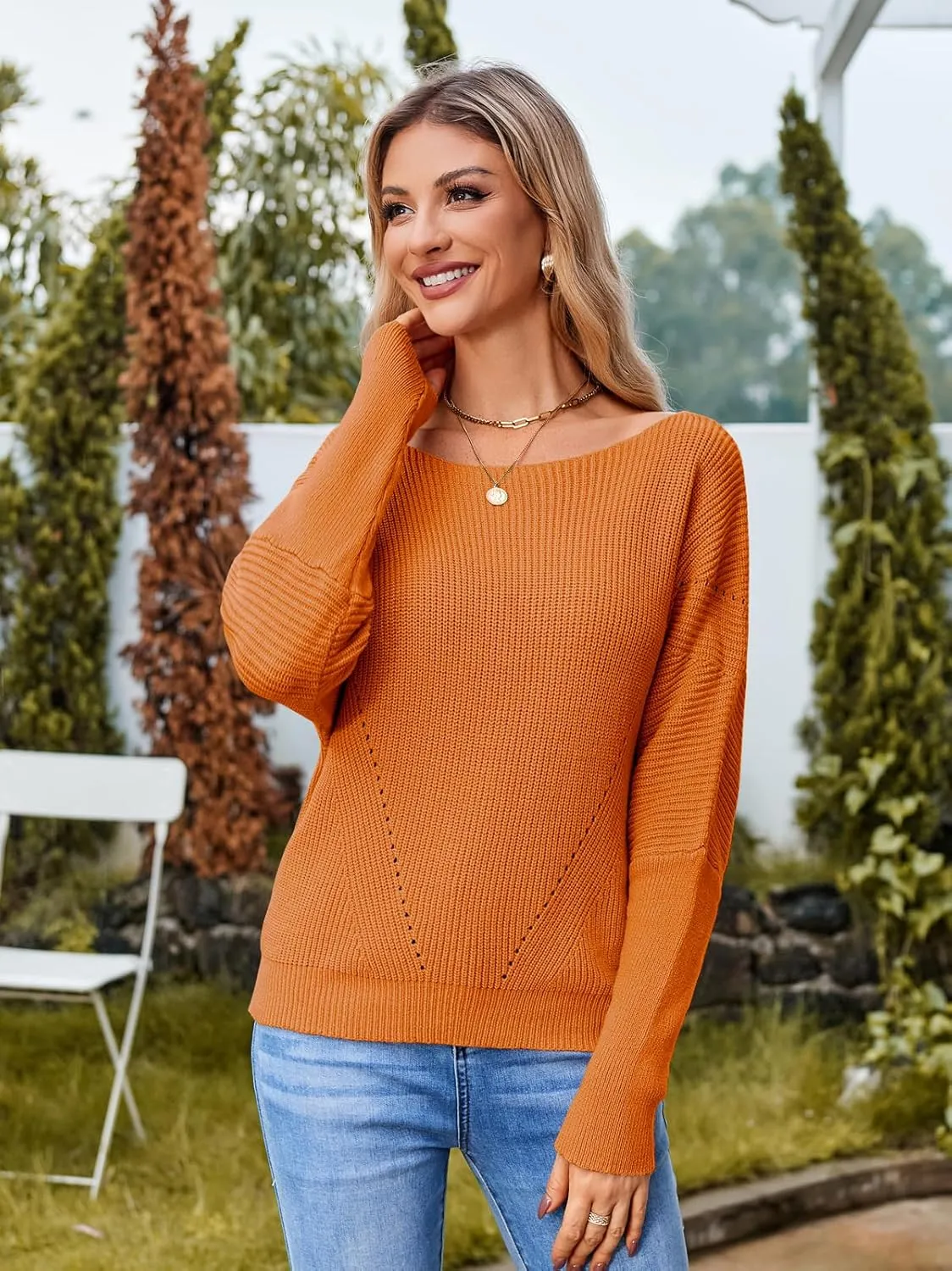 Women Off The Shoulder Sweater Batwing Long Sleeve Loose Fit Knit Pullover Tops Casual Fall Jumper Tops 2024