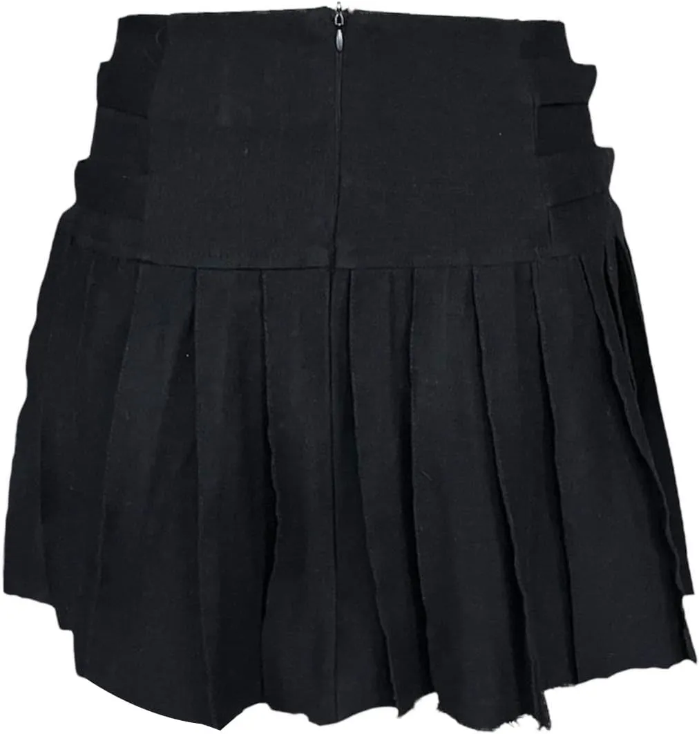 Women Pleated Skirt Low Waist Skull Mini Bottoms Denim Skirt for Street Party Club
