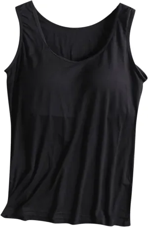 Women Plus Size Tank Tops with Built-in Bra Padded Sleeveless Crew Neck Soft Top Summer Athletic Yoga Camisole