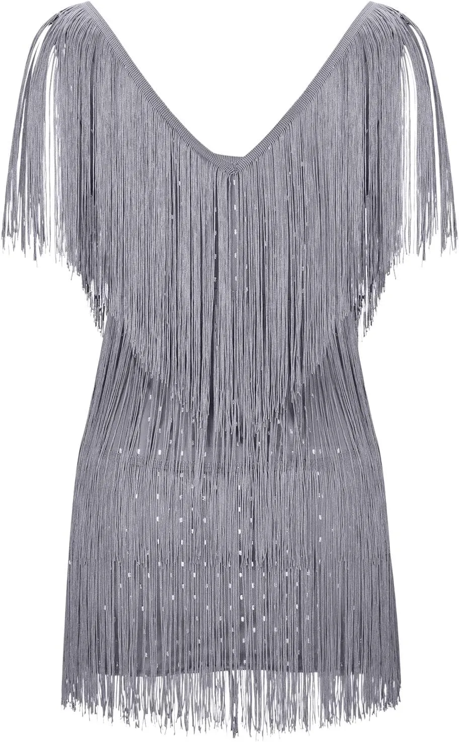 Women Sexy Deep V-Neck Bodycon Dress Summer Layered Fringe Tassel Flapper Dresses Club Party Prom Mini Strap Dress