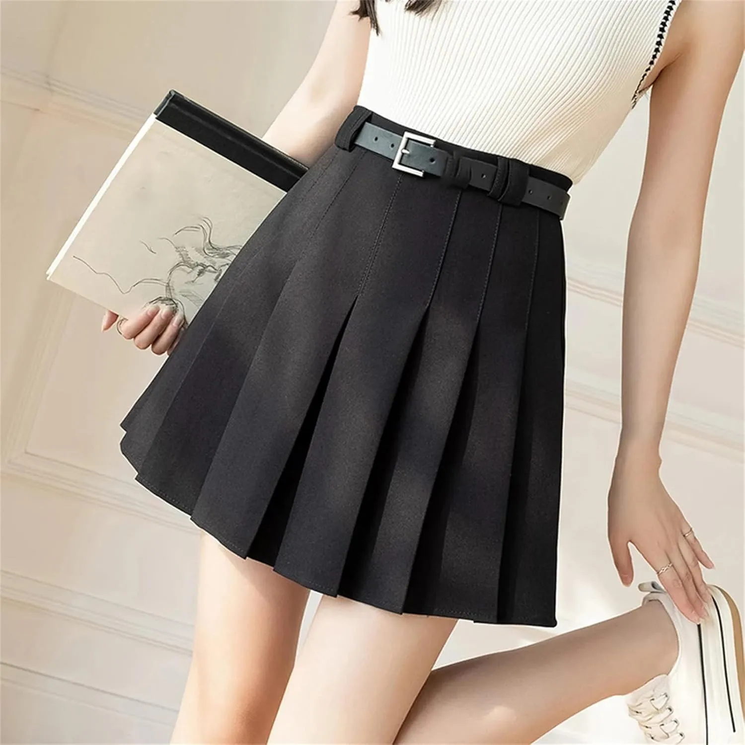 Women Sexy Pleated Mini Skirts High Waist Spring Summer Vintage A-Line Skirts Tennis Student Dance Pleated Skirts