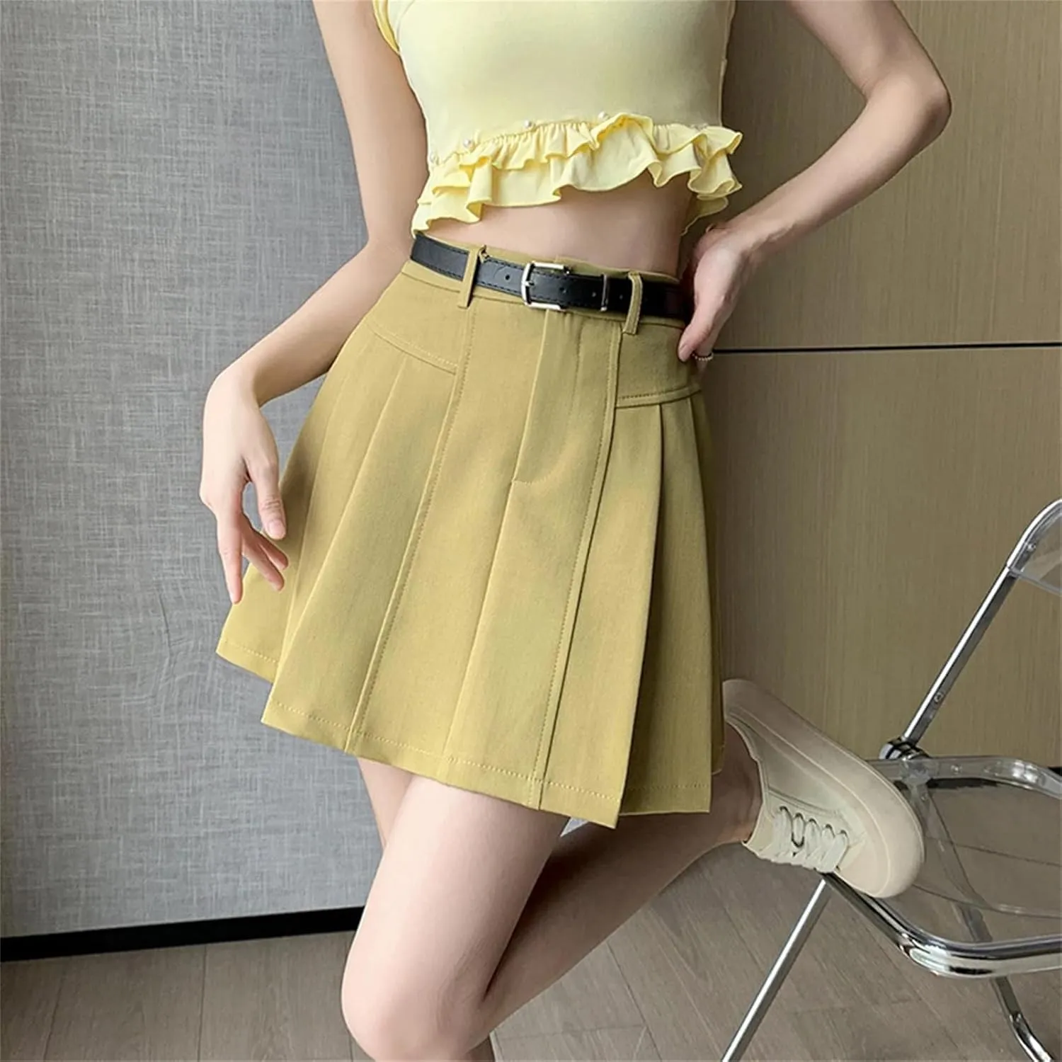 Women Sexy Pleated Mini Skirts High Waist Spring Summer Vintage A-Line Skirts Tennis Student Dance Pleated Skirts