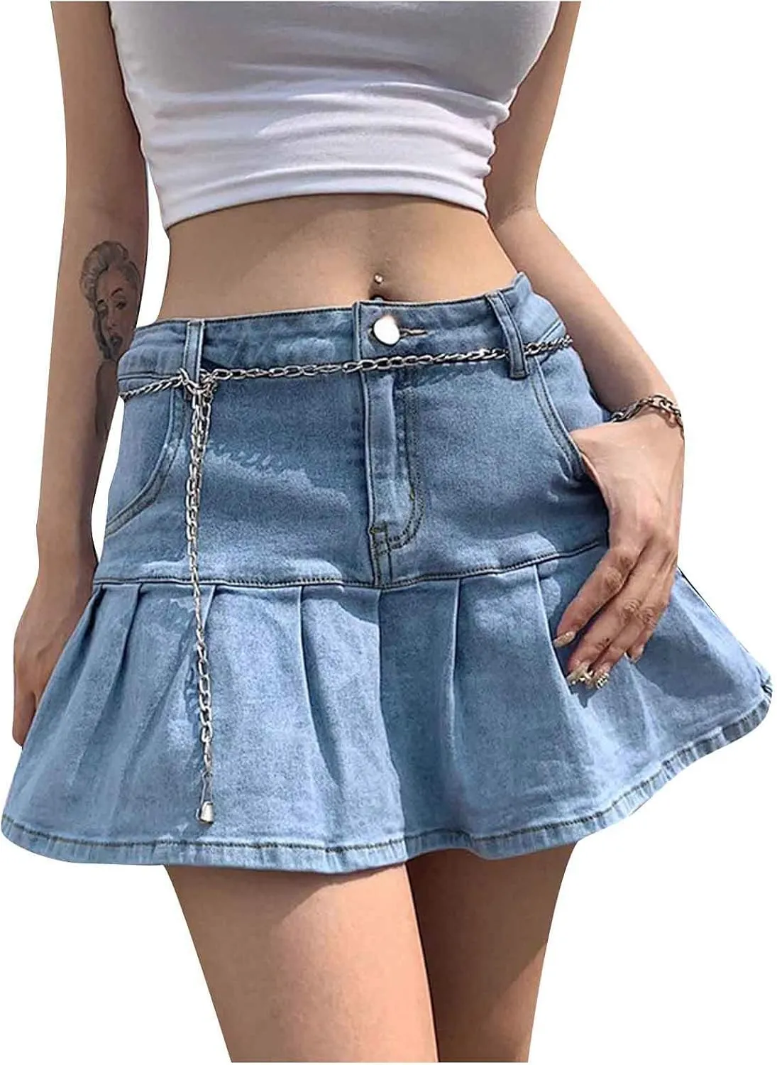Women Skirts High Waist Pleated Skirts Zipper Mini Skirts Streetwear Skir Leather Lace up Skirt
