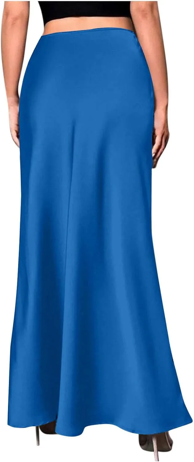 Women Summer Skirt 2025 Elegant Silk High Waist Maxi Skirts Elastic A Line Long Dress Cocktail Party Clothes