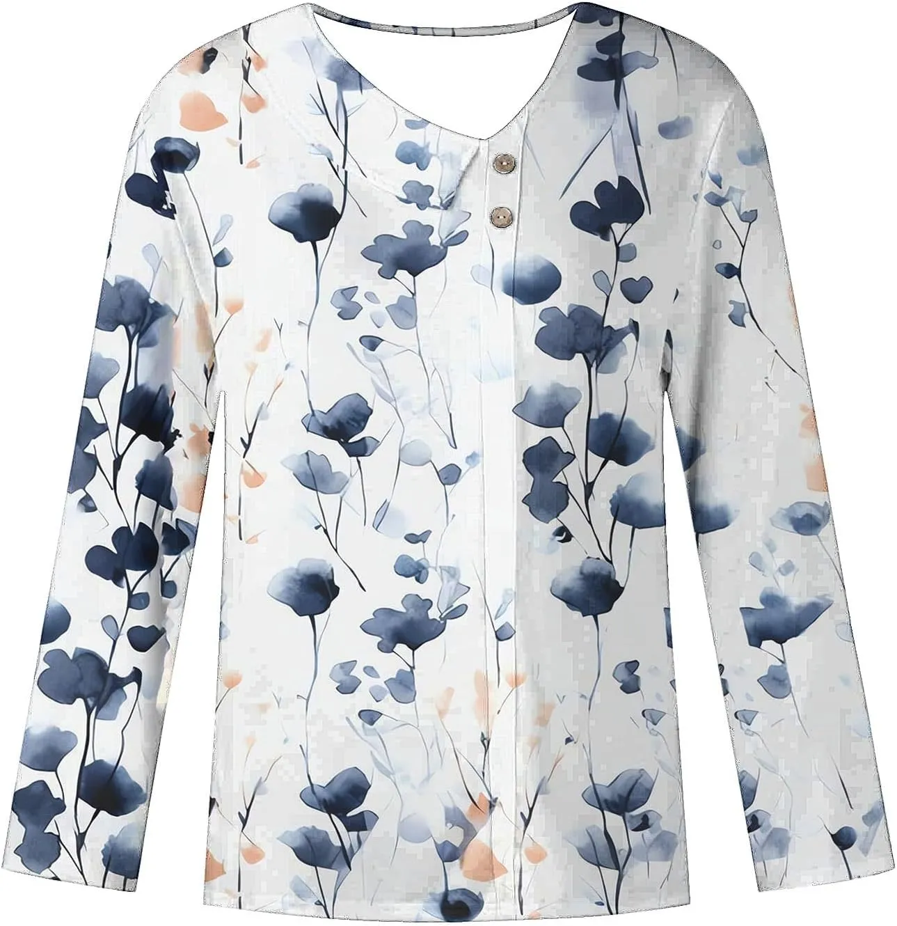 Women Tops Spring 2025 Casual Long Sleeve Loose Shirts Plaid Print Tees Asymmetric Button V Neck Blouses Dressy Tunic
