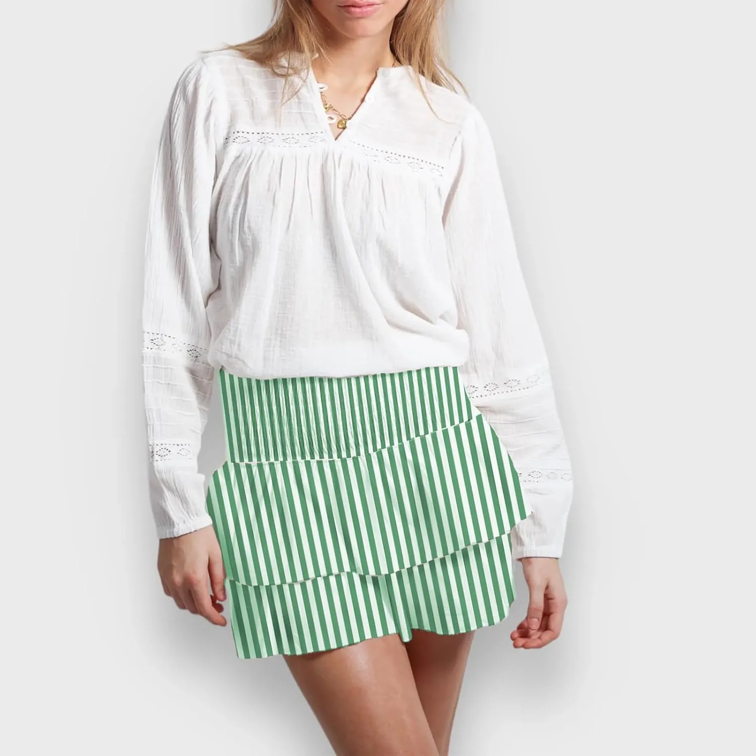 Women Y2K Floral Mini Skirts Lace Low Waist Pleated Ruffled Hem Layered Skirts Striped Beach Ruffle Short Skirts