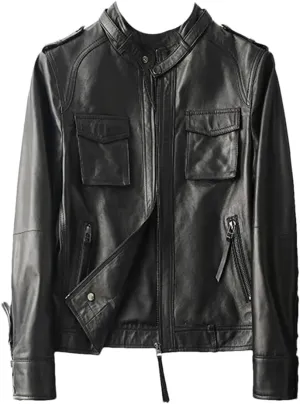 Womens 100% Sheepskin Short Jacket Long Sleeve Moto Biker Jackets Vintage Slim Leather Jackets