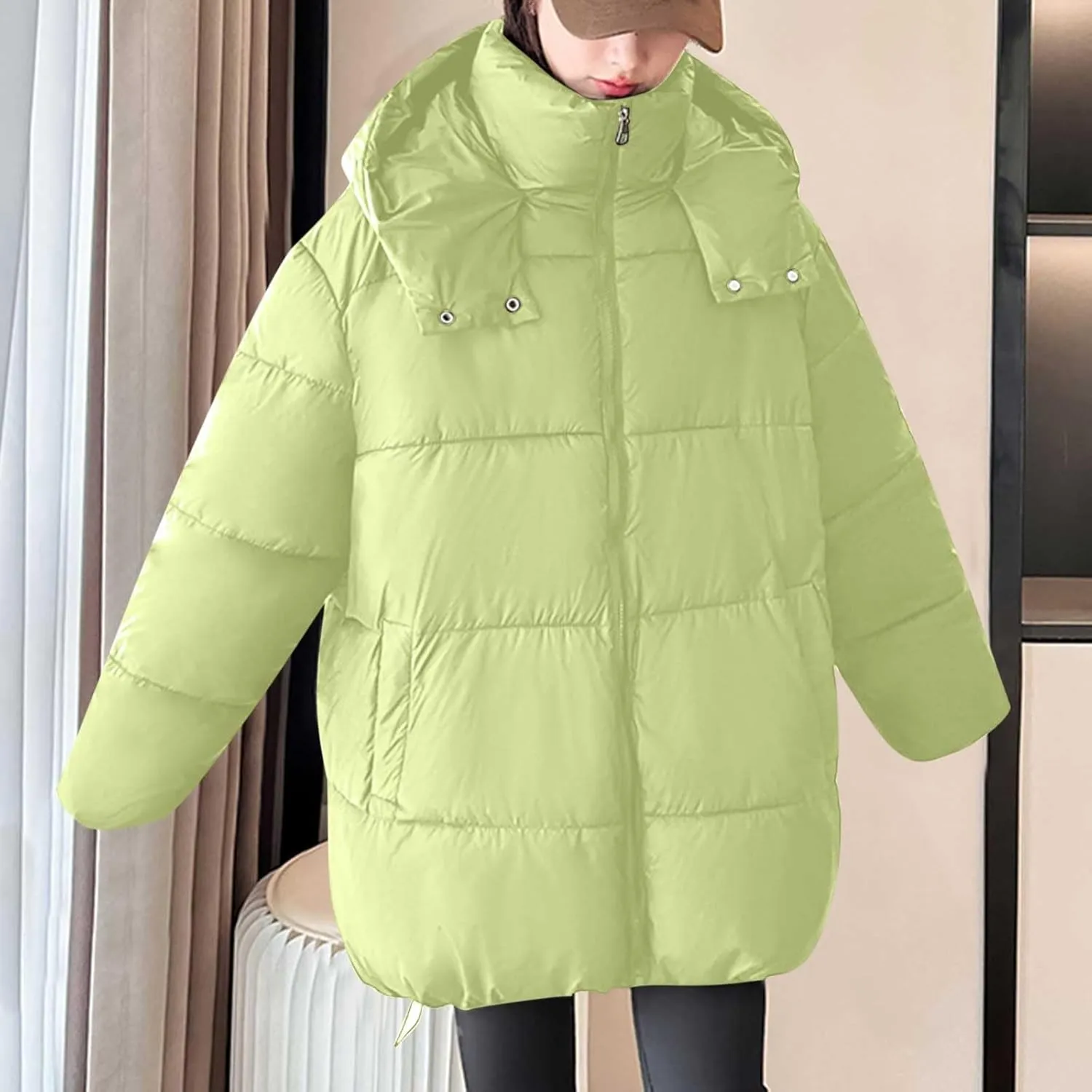 Womens 2024 Winter Coats with Hood Puffer Jackets Zip Up Parkas Long Sleeve Padded Warm Down Coats Casual Outerwear