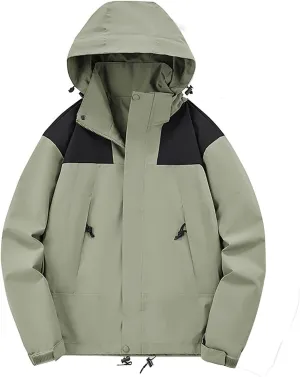 Women's Athletic Jackets Raincoat Patchwork Hooded Waterproof Soft Shell Jackets Womens Windproof Hiking Raincoat