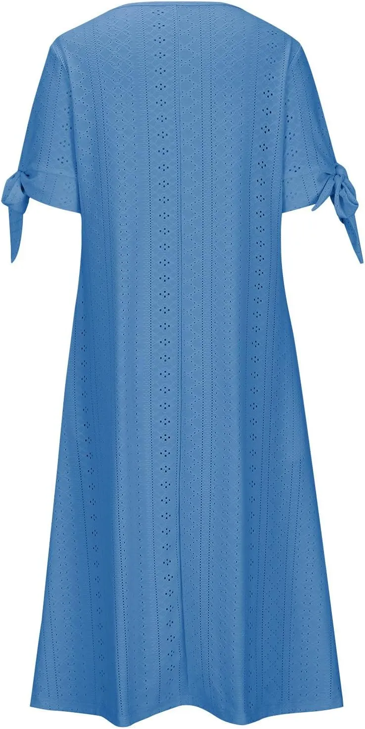 Womens Bohemian Maxi Long Dress V Neck Beach Vacation Dresses Flowy Fashion Casual Travel Outfits with Pockets
