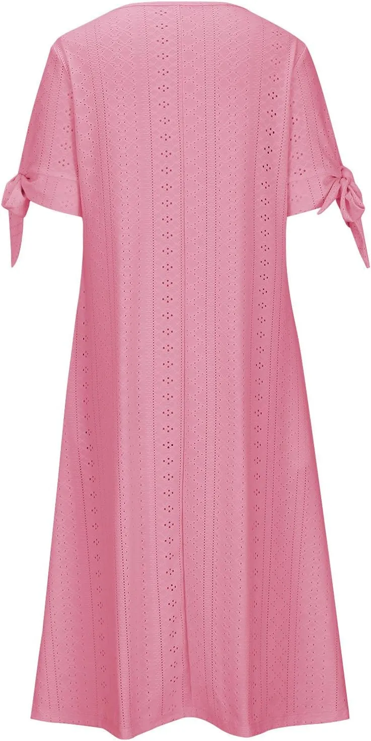 Womens Bohemian Maxi Long Dress V Neck Beach Vacation Dresses Flowy Fashion Casual Travel Outfits with Pockets