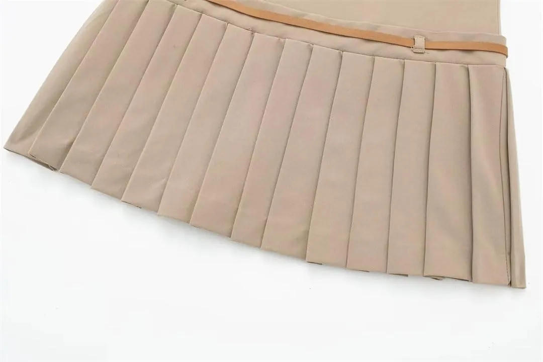 Women's Box Pleated Mini Skirts for Black Mid Rise Skirts Belt Office Short Skirts Streetwear Skirt Skort