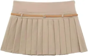 Women's Box Pleated Mini Skirts for Black Mid Rise Skirts Belt Office Short Skirts Streetwear Skirt Skort