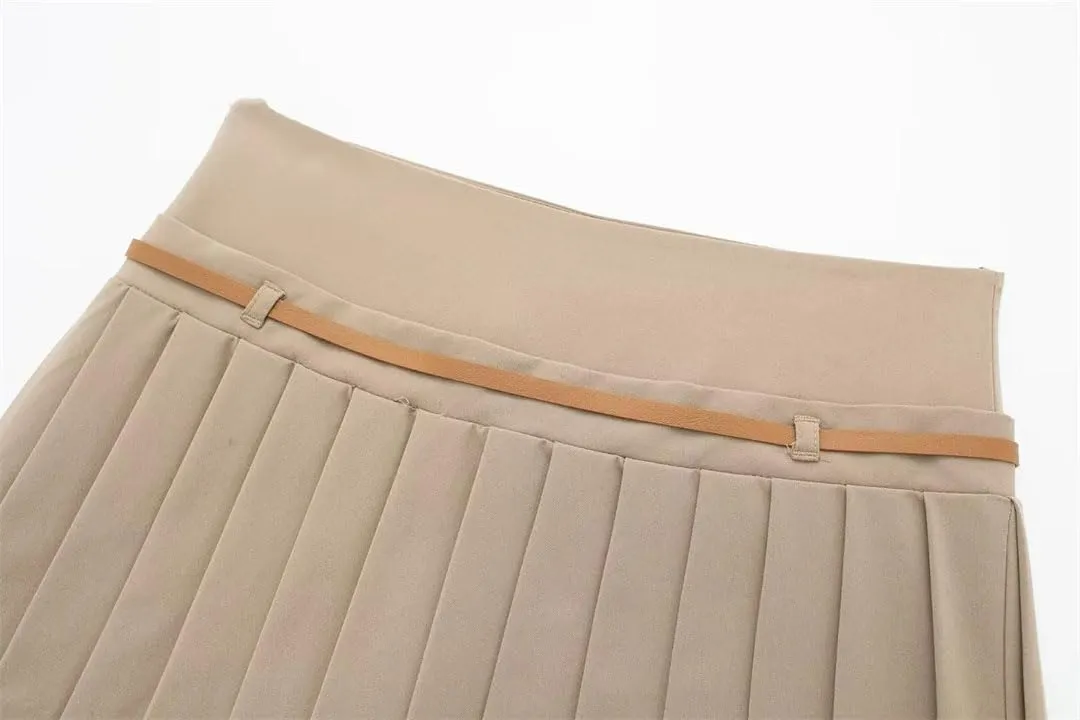 Women's Box Pleated Mini Skirts for Black Mid Rise Skirts Belt Office Short Skirts Streetwear Skirt Skort