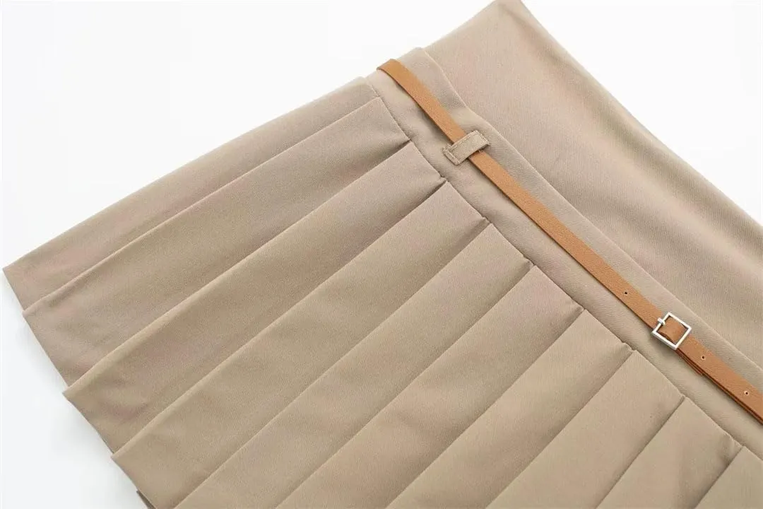Women's Box Pleated Mini Skirts for Black Mid Rise Skirts Belt Office Short Skirts Streetwear Skirt Skort