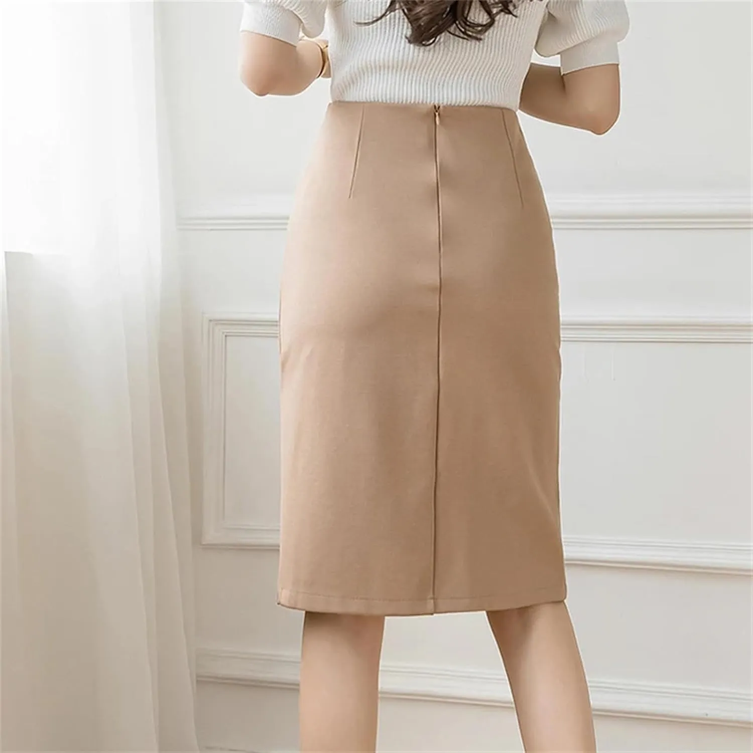 Women's Business Pencil Skirt – High Waist Irregular Slit Stretch Wrap Hip Midi Skirt Vintage Office Work