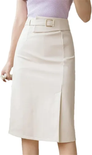 Women's Business Pencil Skirt – High Waist Irregular Slit Stretch Wrap Hip Midi Skirt Vintage Office Work