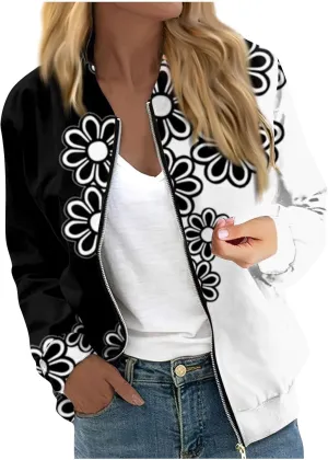 Women's Casual Bomber Jacket Lightweight Windbreaker Jackets Long Sleeve Windproof Spring Fall Jackets with Pockets