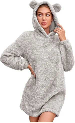 Women's Casual Fall Winter Casual Cute Long Sleeve Solid Color Hoodie Dresses