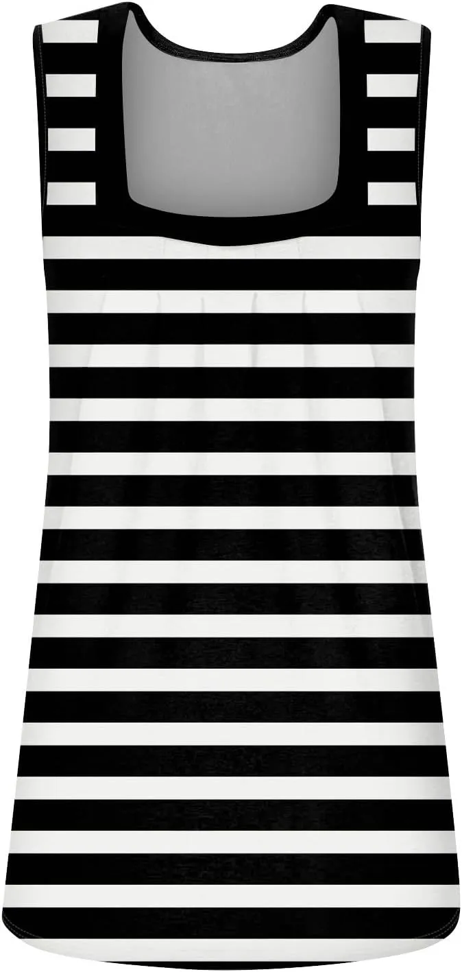 Women's Casual Red and White Striped Sleeveless Top Summer Fashion Square Neck Tank for Everyday Wear