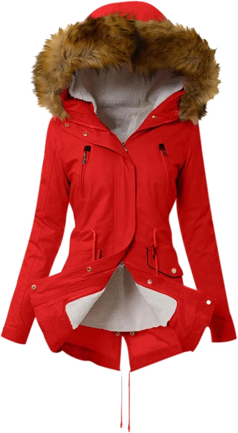 Womens Coats Winter, Warm Down Pullover Casual Puffer Buttons Outerwear Long Sleeve Sherpa Outerwear with Pocket