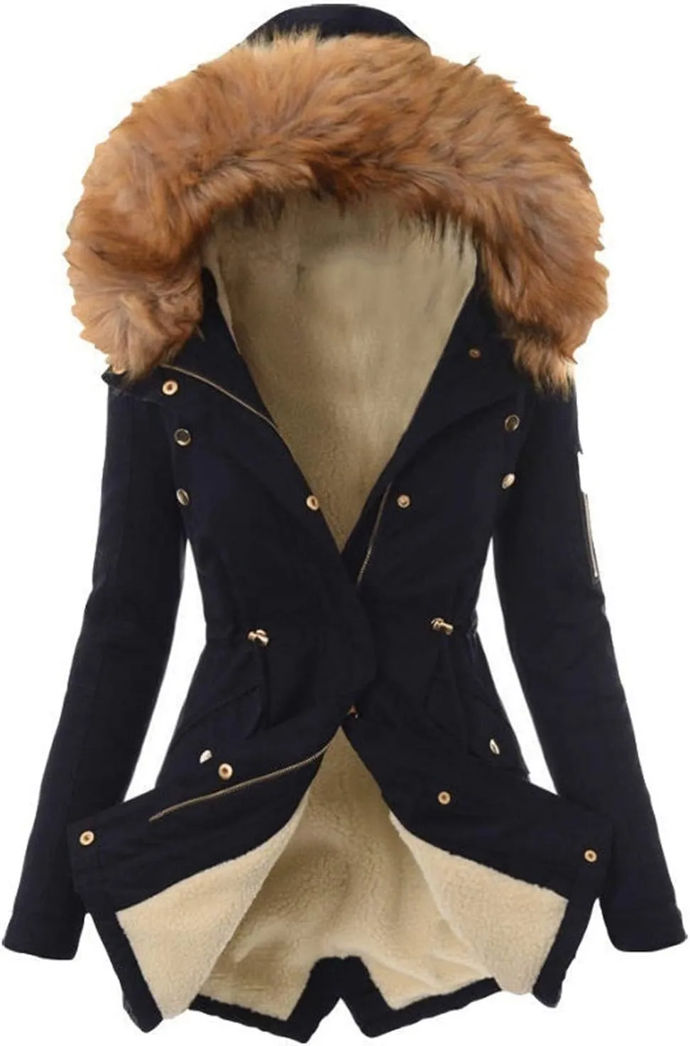 Womens Coats Winter, Warm Down Pullover Casual Puffer Buttons Outerwear Long Sleeve Sherpa Outerwear with Pocket