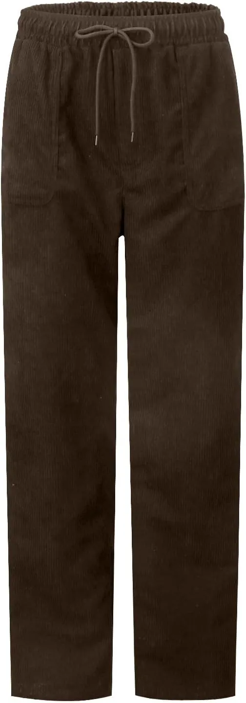Women's Corduroy Pants Casual Drawstring Elastic High Waist Straight Leg Bottoms Fall Winter Comfy Trousers