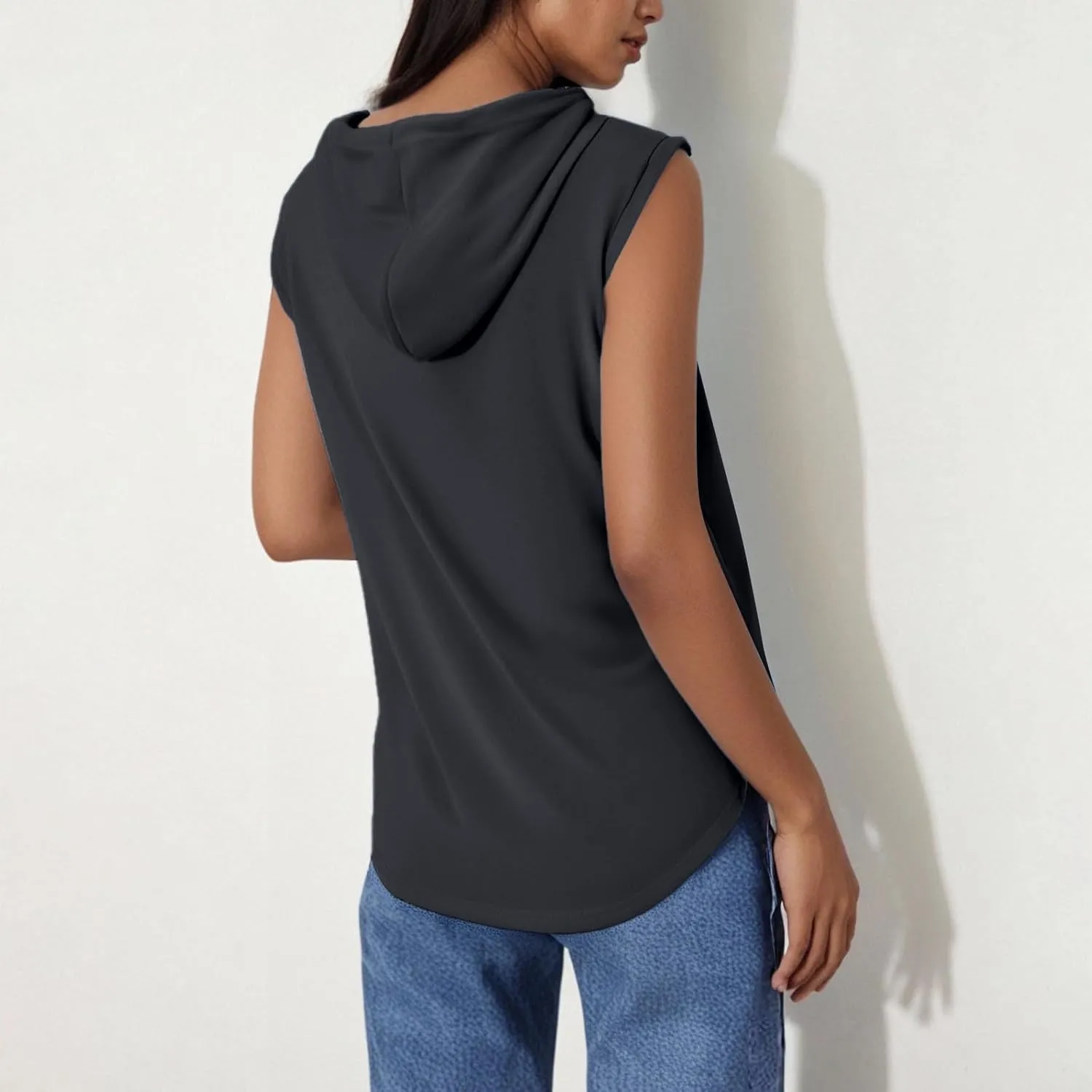 Womens Cotton Hooded Tank Tops Summer Casual Workout Cap Sleeve Hoodies Lightweight Loose Fit Gym Blouses Vests