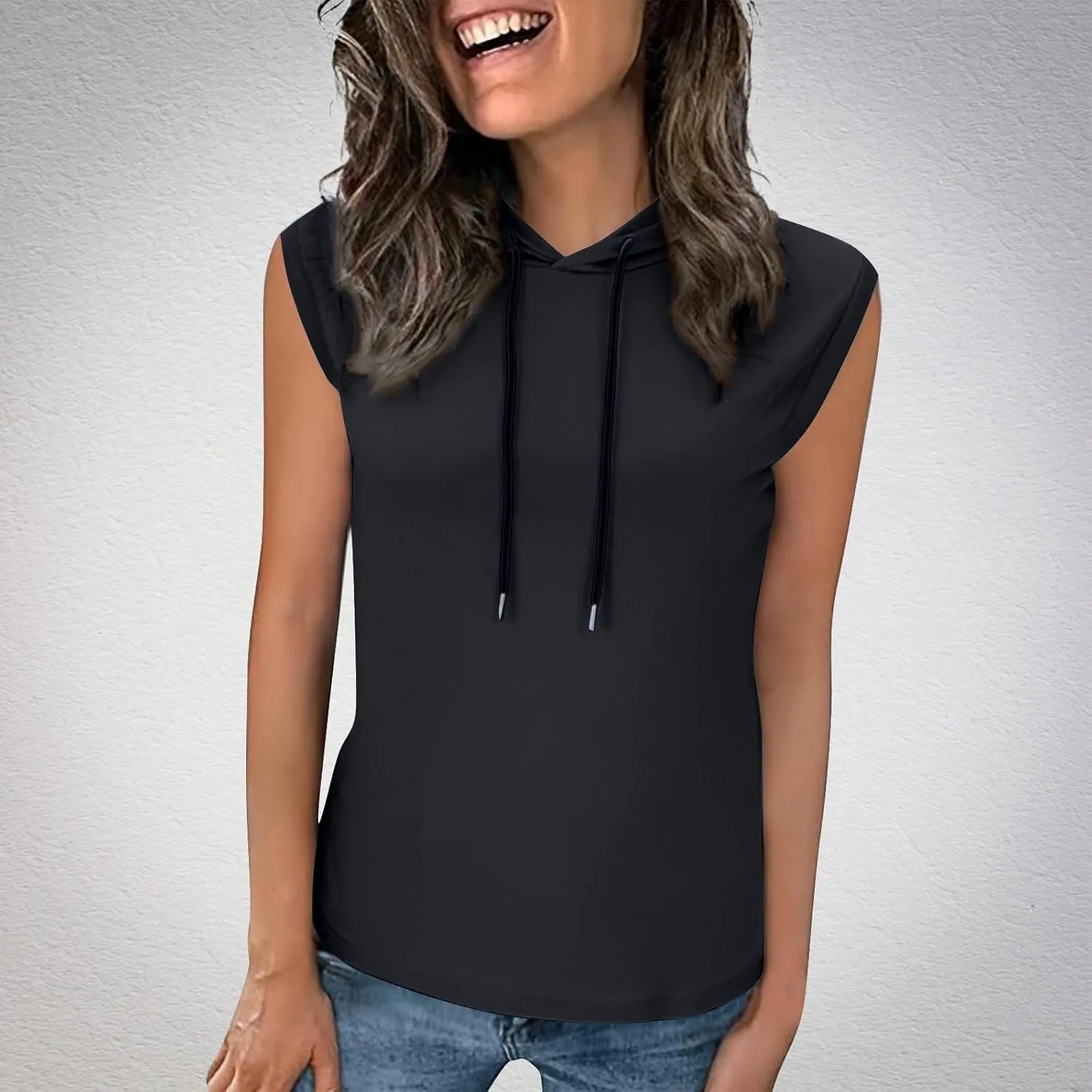 Womens Cotton Hooded Tank Tops Summer Casual Workout Cap Sleeve Hoodies Lightweight Loose Fit Gym Blouses Vests