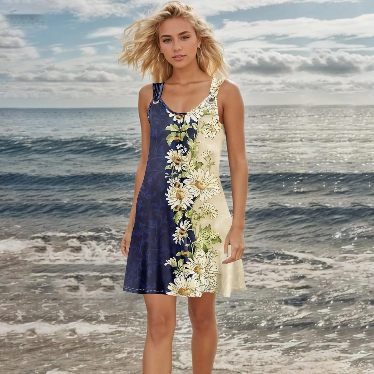 Womens Dresses Casual Plus Size Mini Dress Button Down Tank Dress Summer Clothes V Neck Sleeveless Sundress