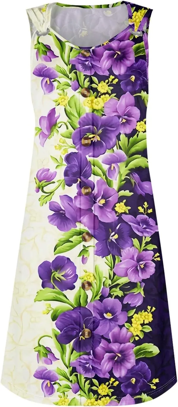 Womens Dresses Casual Plus Size Mini Dress Button Down Tank Dress V Neck Sleeveless Sundress Summer Clothes
