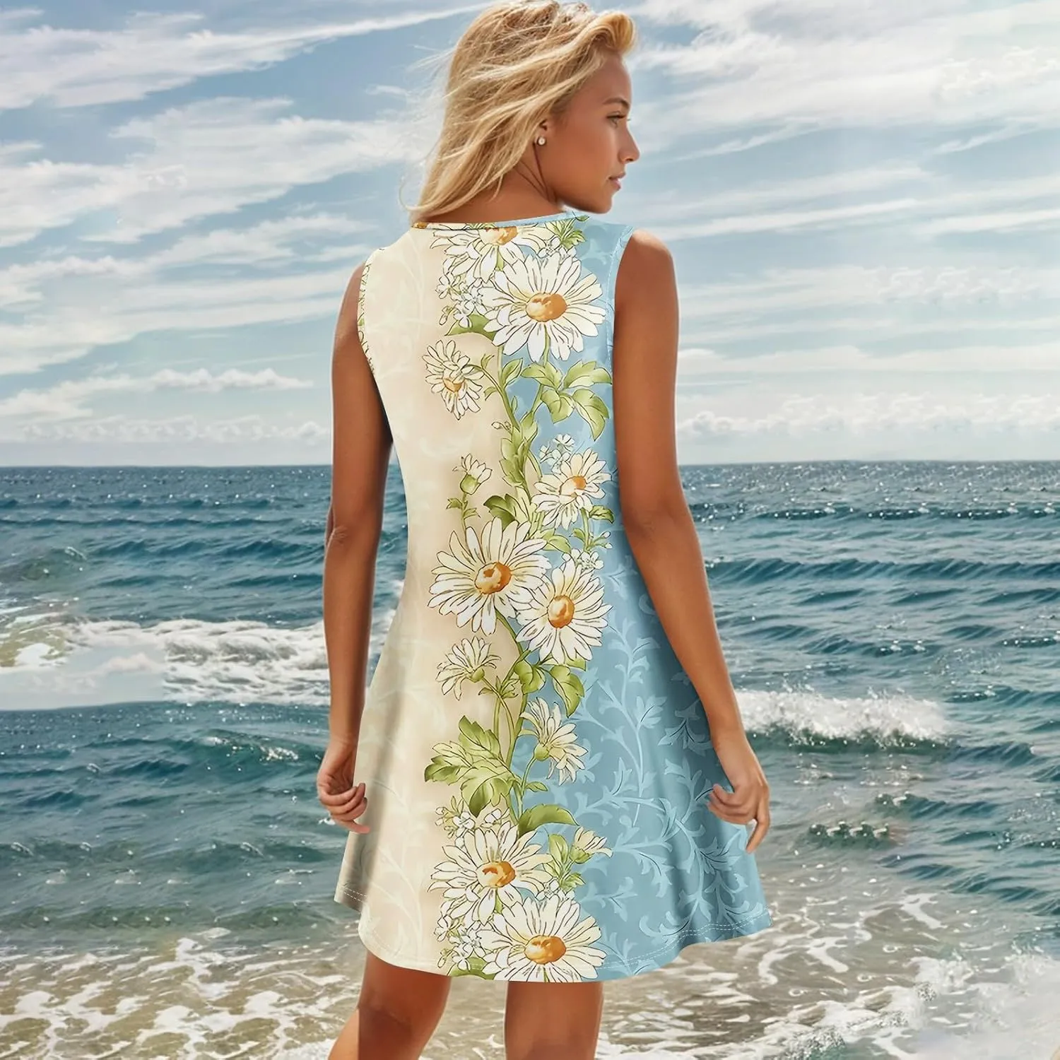 Womens Dresses Casual Plus Size Mini Dress Button Down Tank Dress V Neck Sleeveless Sundress Summer Clothes