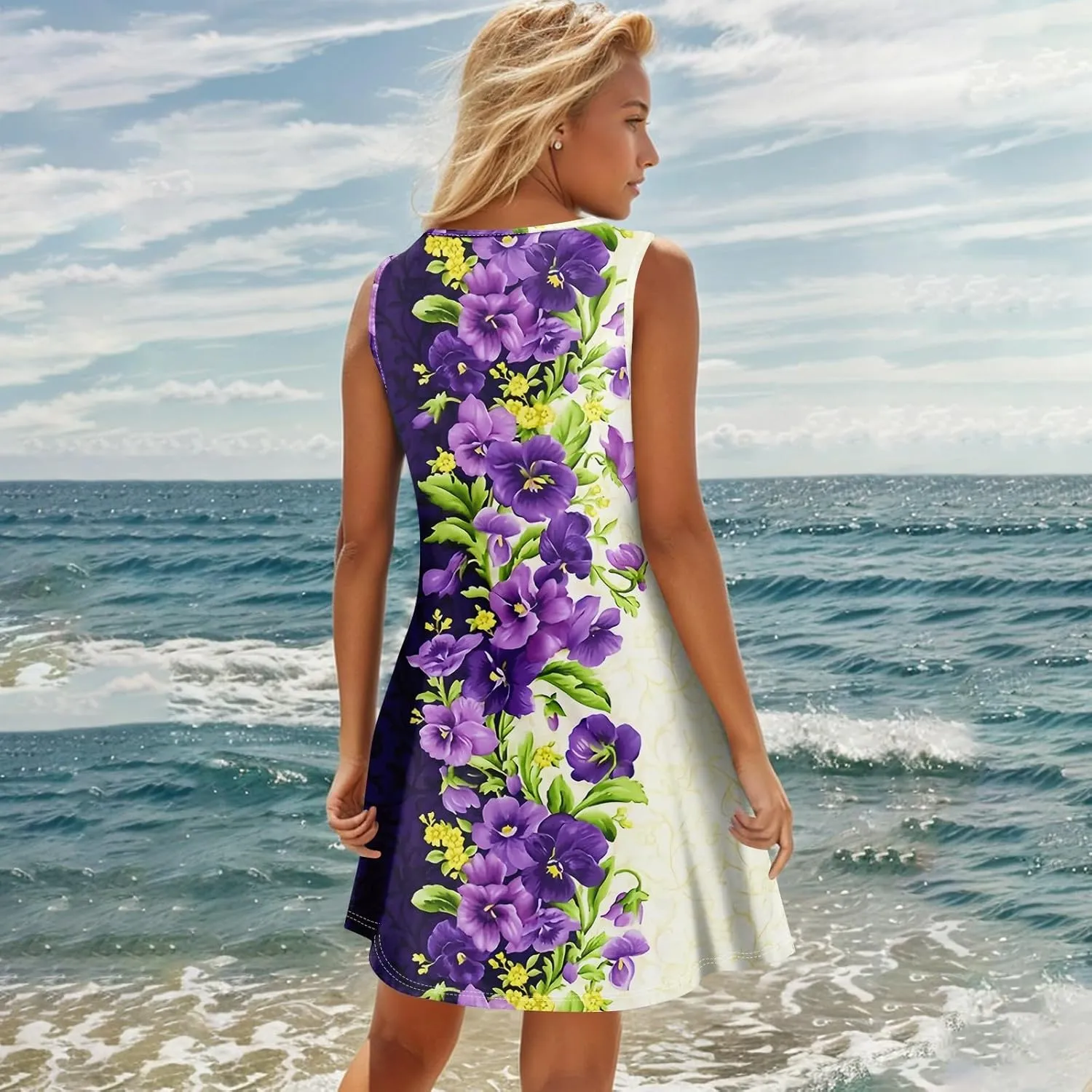 Womens Dresses Casual Plus Size Mini Dress Button Down Tank Dress V Neck Sleeveless Sundress Summer Clothes