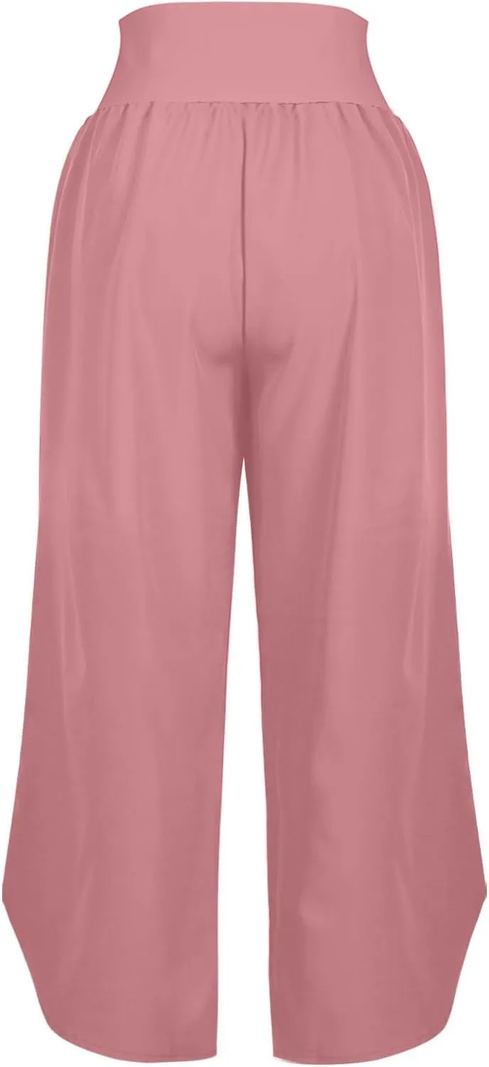 Women's Dressy Capri Pants Stylish Wide Leg Trousers with Pockets High Waist Casual Below Knee Wide Leg Shorts