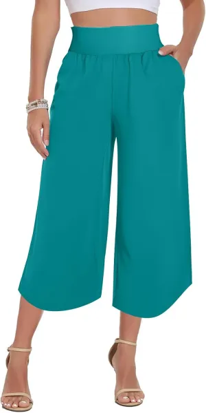 Women's Dressy Capri Pants Stylish Wide Leg Trousers with Pockets High Waist Casual Below Knee Wide Leg Shorts