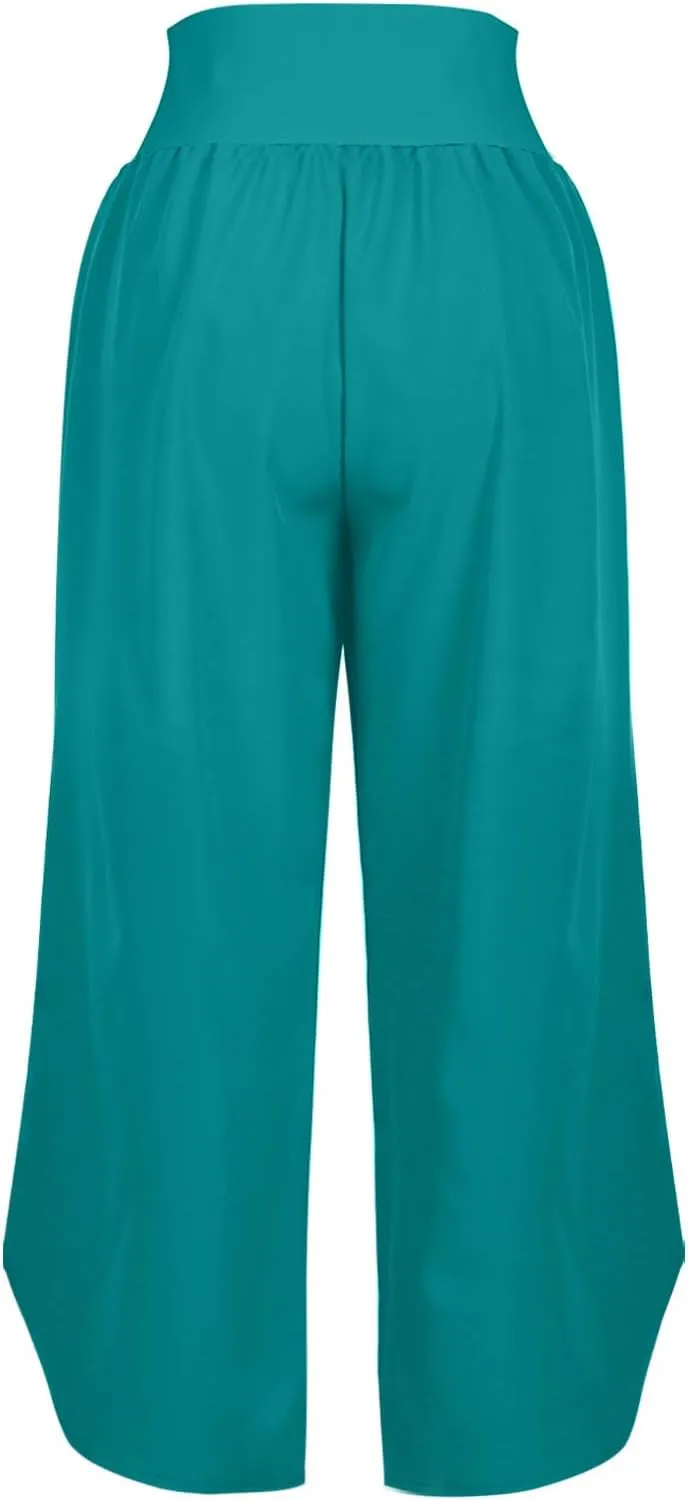 Women's Dressy Capri Pants Stylish Wide Leg Trousers with Pockets High Waist Casual Below Knee Wide Leg Shorts