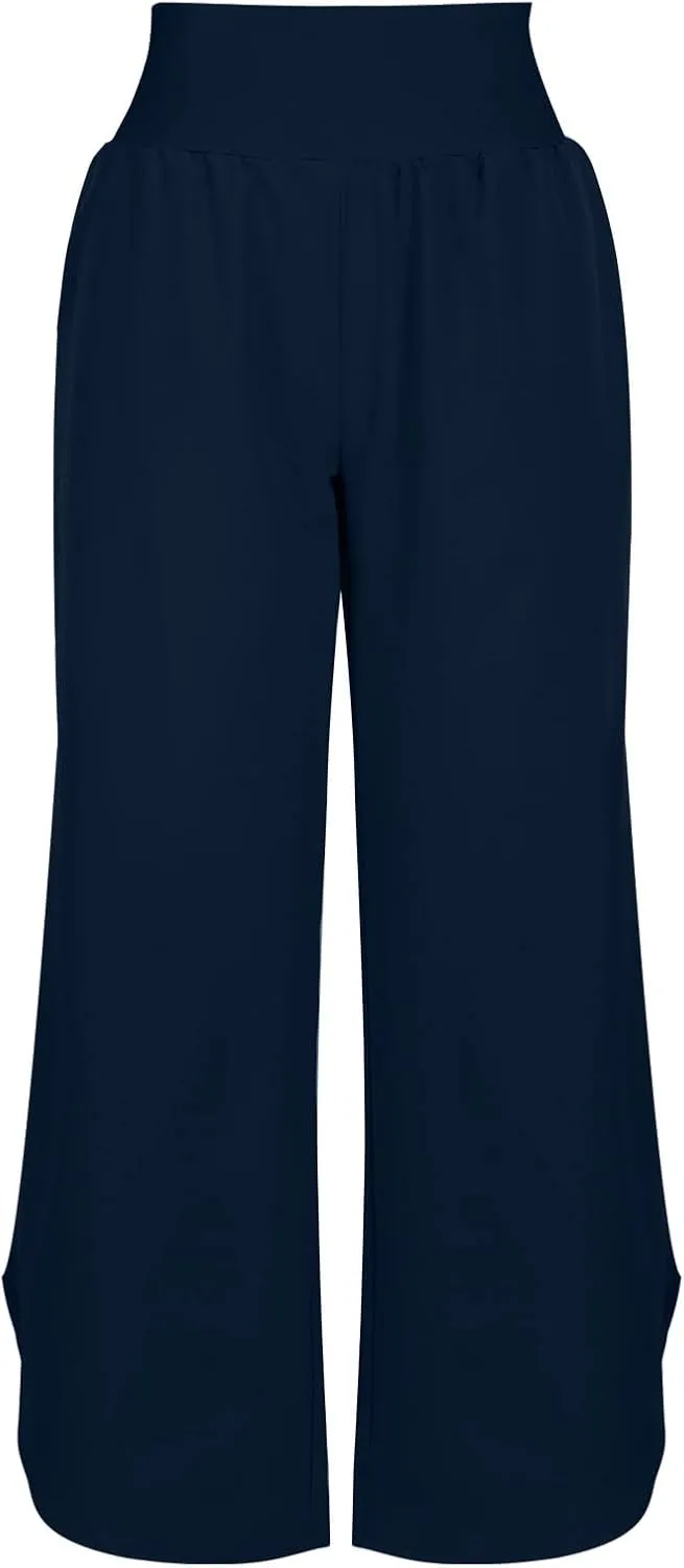 Women's Dressy Capri Pants Stylish Wide Leg Trousers with Pockets High Waist Casual Below Knee Wide Leg Shorts