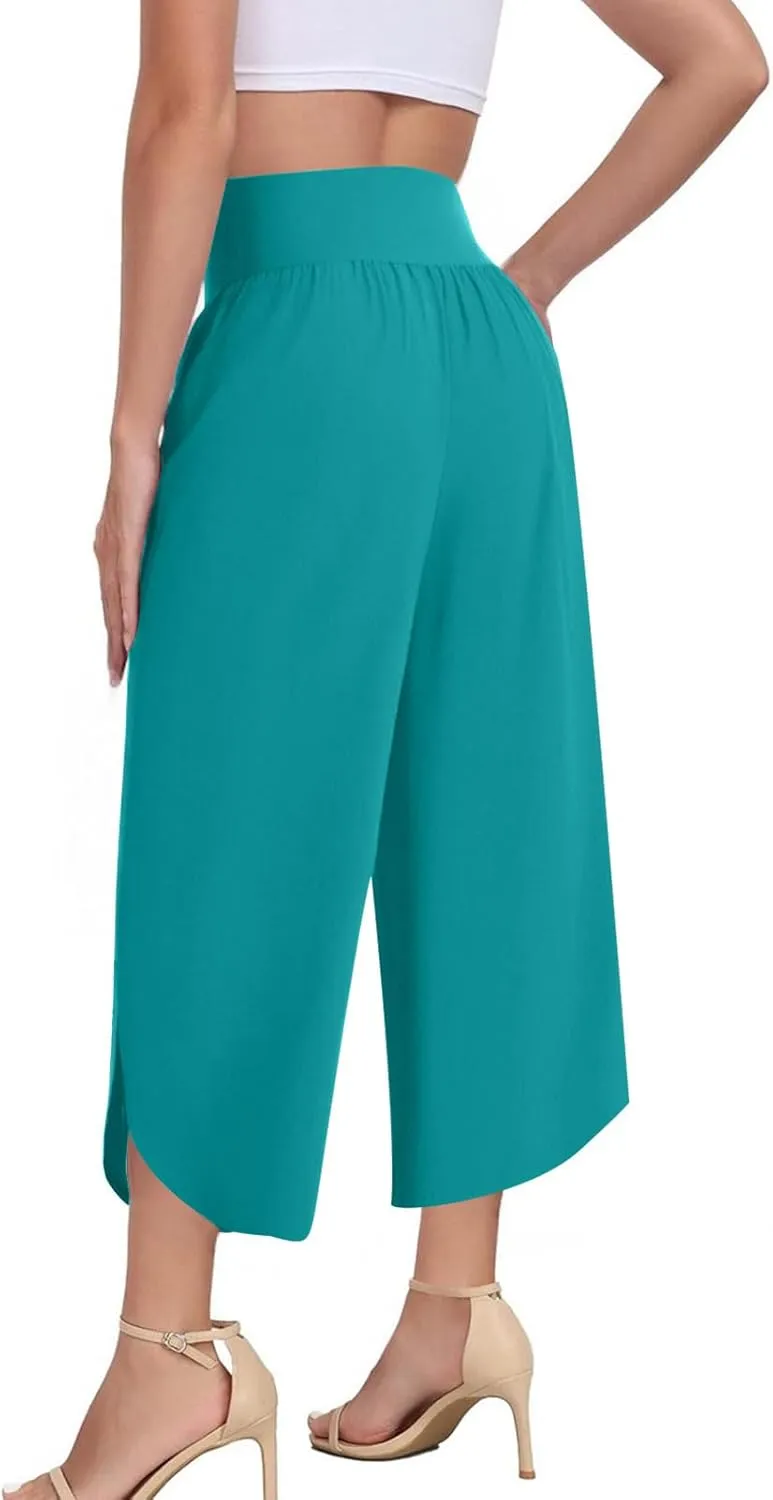Women's Dressy Capri Pants Stylish Wide Leg Trousers with Pockets High Waist Casual Below Knee Wide Leg Shorts