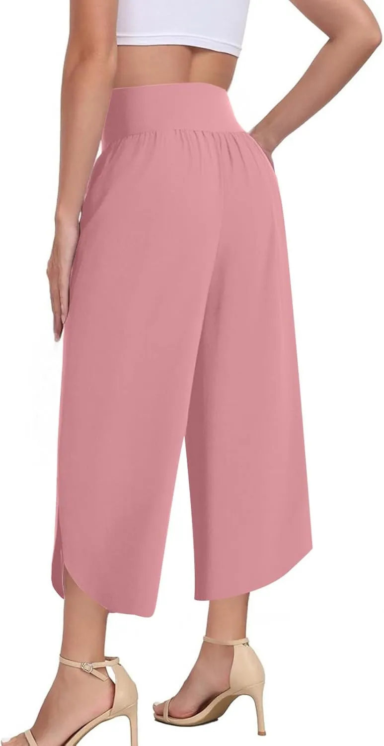 Women's Dressy Capri Pants Stylish Wide Leg Trousers with Pockets High Waist Casual Below Knee Wide Leg Shorts