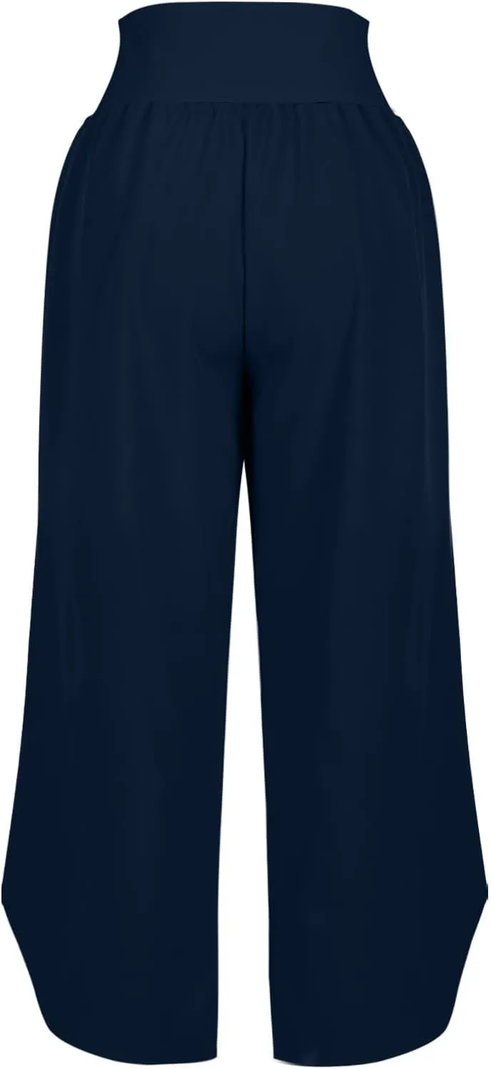 Women's Dressy Capri Pants Stylish Wide Leg Trousers with Pockets High Waist Casual Below Knee Wide Leg Shorts