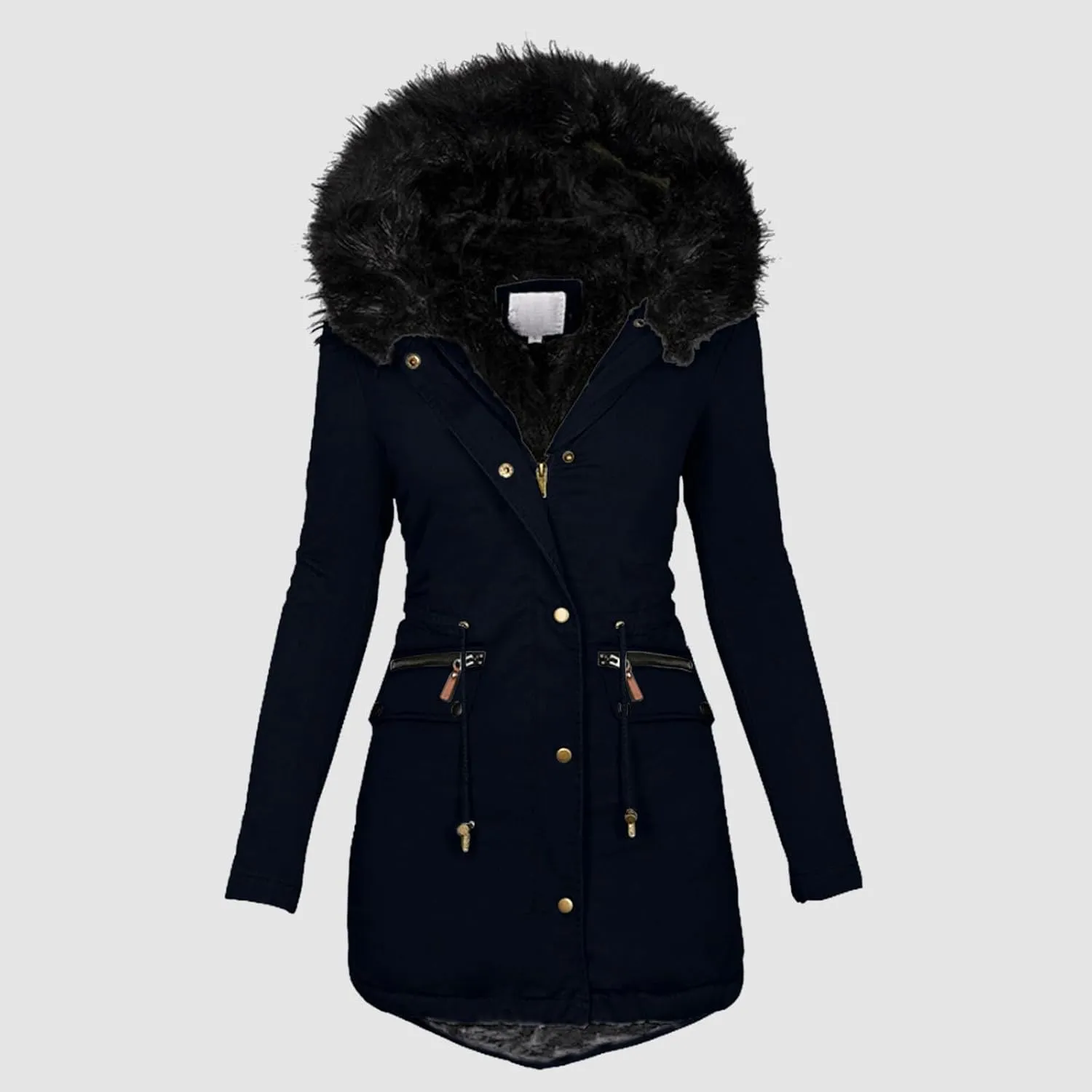 Womens Elegant Temperament Solid Zipper Jacket Long Sleeve Hooded Coat Warm Thick Oversized Outwear Daily Winter Suits