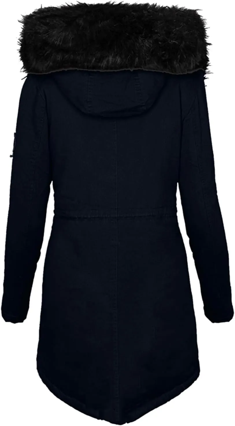 Womens Elegant Temperament Solid Zipper Jacket Long Sleeve Hooded Coat Warm Thick Oversized Outwear Daily Winter Suits