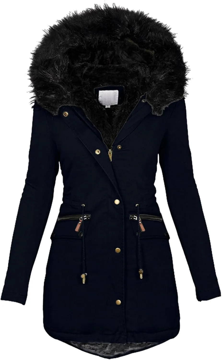 Womens Elegant Temperament Solid Zipper Jacket Long Sleeve Hooded Coat Warm Thick Oversized Outwear Daily Winter Suits