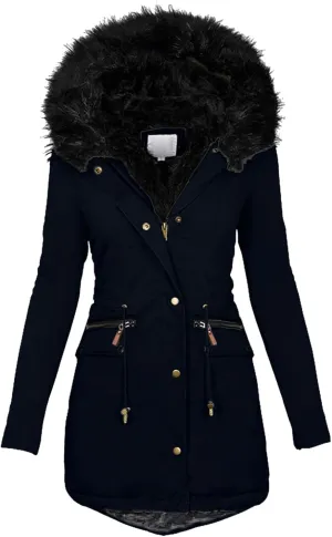 Womens Elegant Temperament Solid Zipper Jacket Long Sleeve Hooded Coat Warm Thick Oversized Outwear Daily Winter Suits