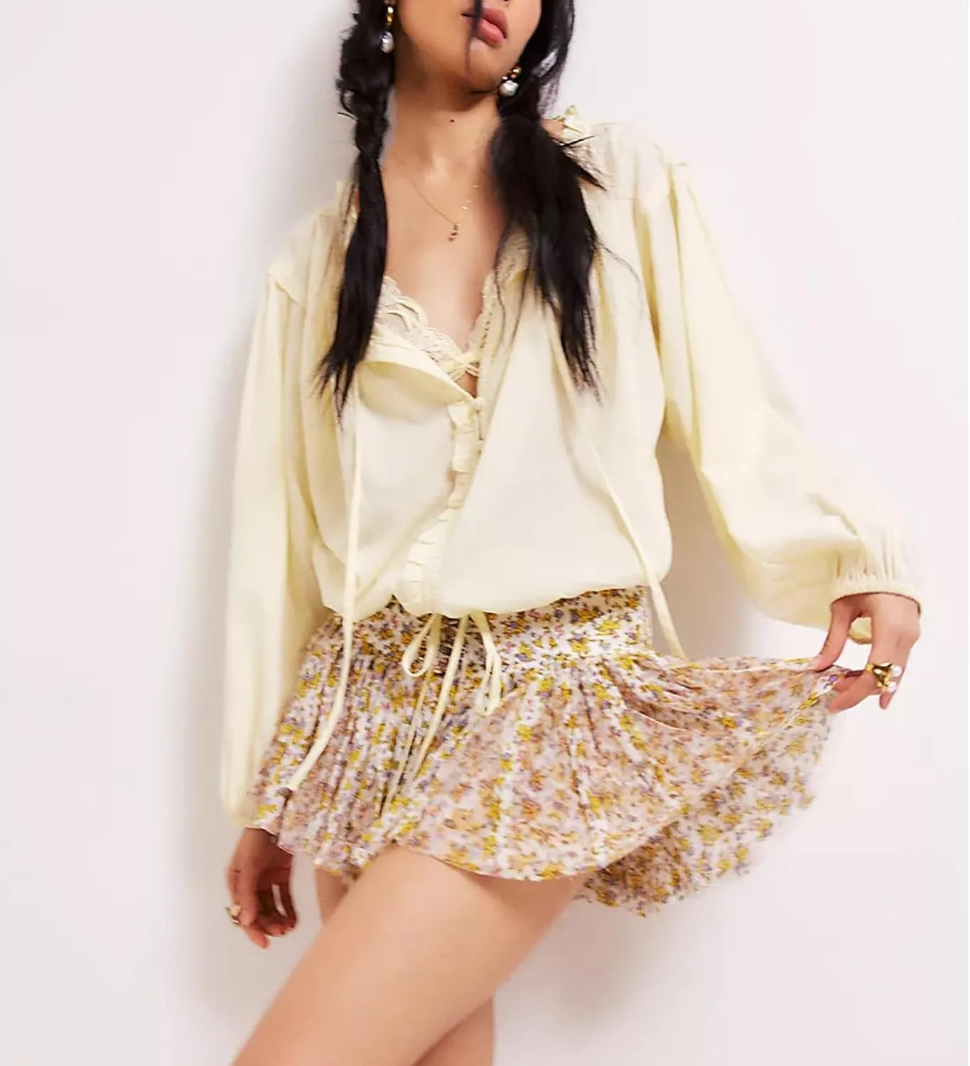 Women's Fashion Pleated Mini Skirts Y2k Floral Print Cross Tie-Up High Waist Short Skirts Summer Casual Skirts